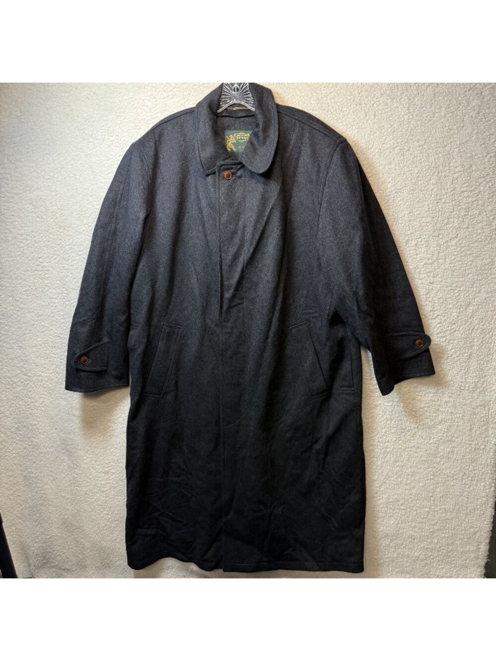 Vintage Lodenfrey Mens Charcoal Wool Blend Trench Overcoat Size 52 Classic Fit